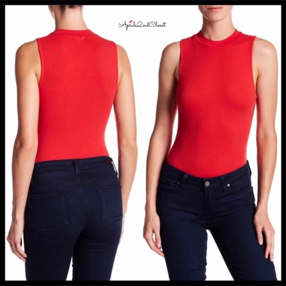 Limeblu Tops - ❌SOLD❌RED KNIT STRETCH BODYSUIT Mock Neck